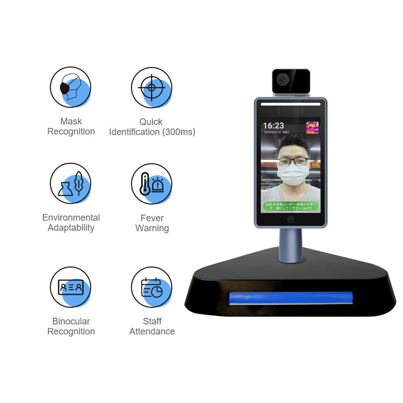 10 inch Face Reader Attendance Machine , Face Recognition Body Temperature Measurement System